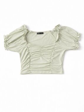 SHEIN Light Sage Ruched Square-Neck Crop Top